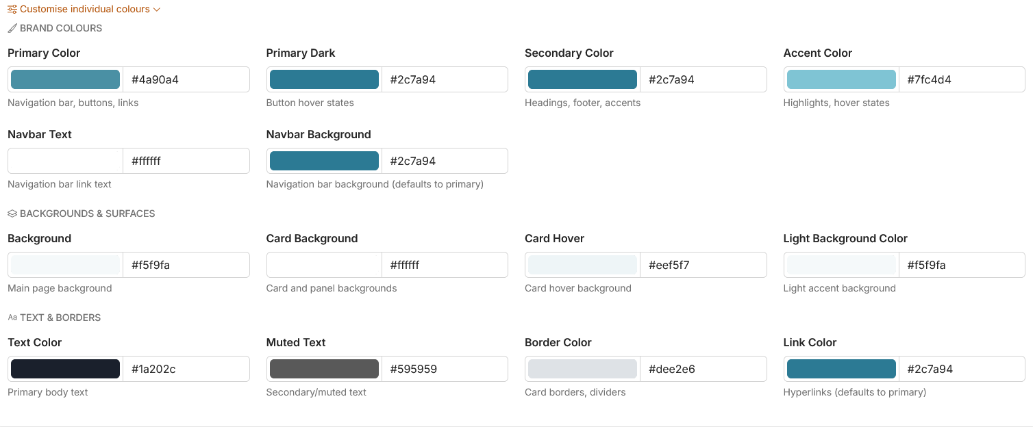 Custom colour editor with colour pickers